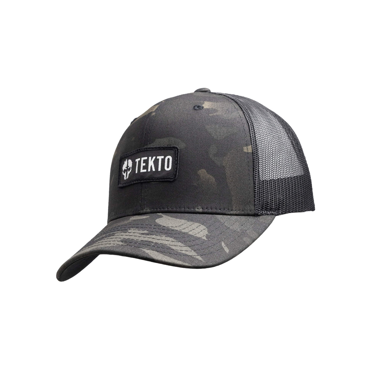 Multicam,,TEKTO Multicam Snapback with embroidered TEKTO patch angled view