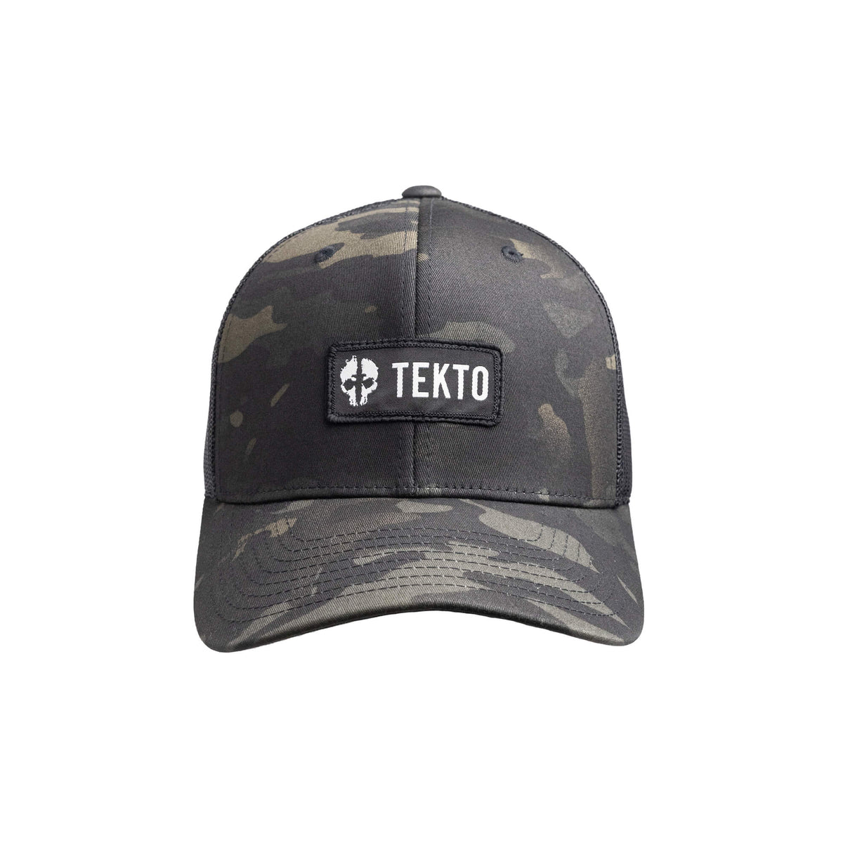 tekto multicam snapback with embroidered tekto patch front view