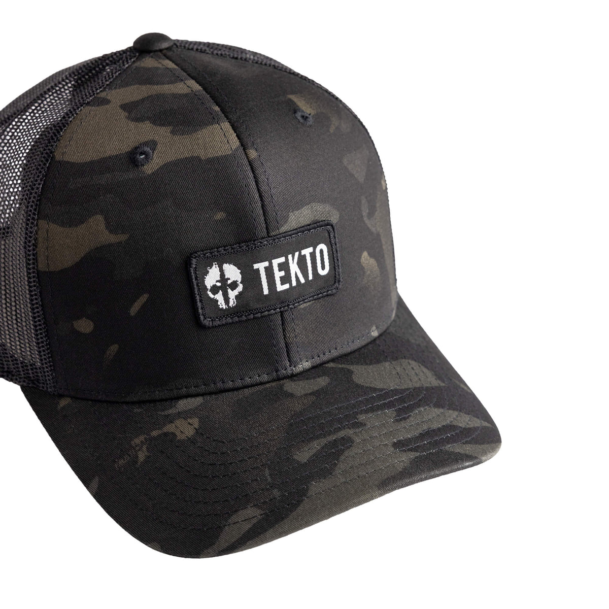 tekto multicam snapback with embroidered tekto patch front view